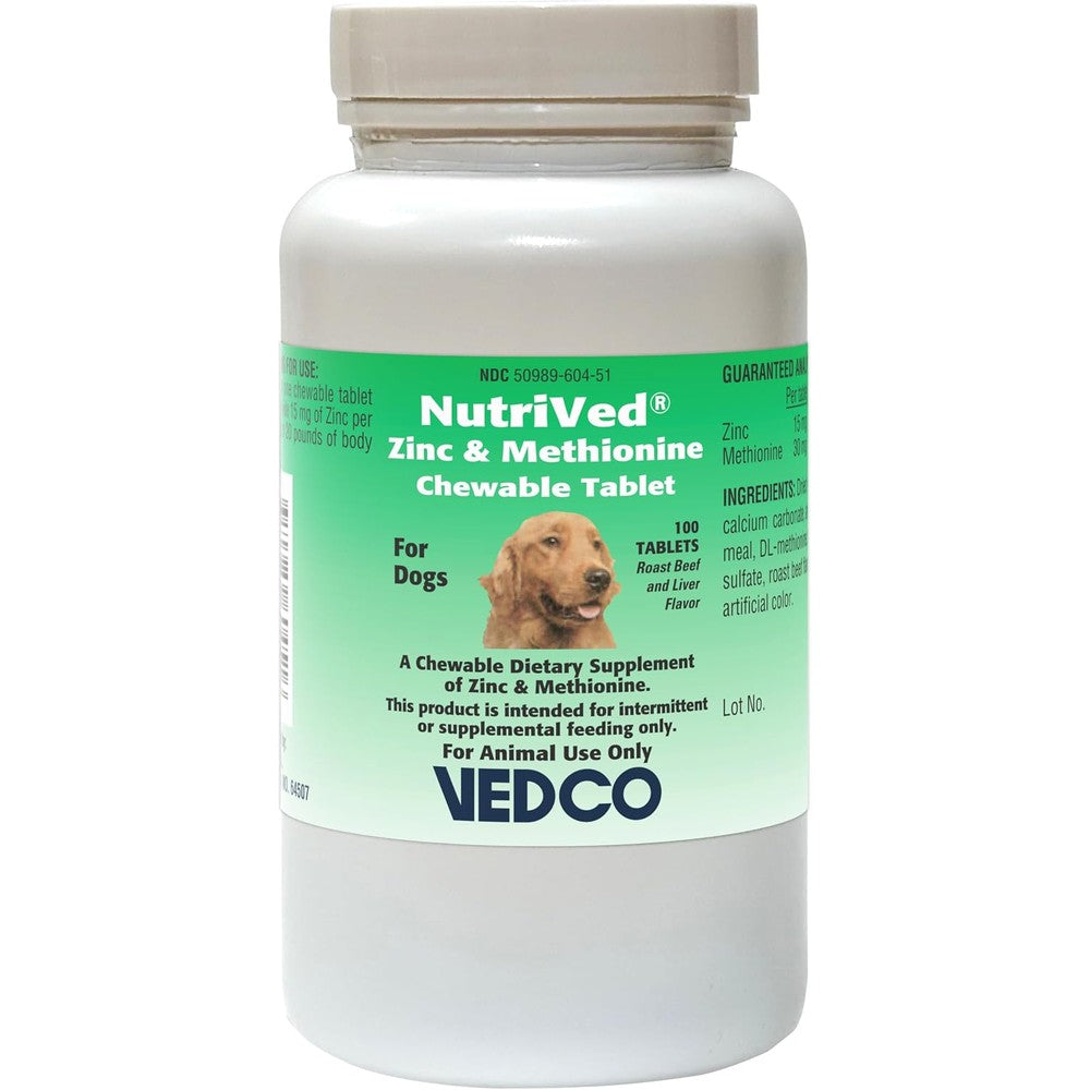 Vedco NutriVed Zinpro Chewable Tablets For Dogs Supplement With Zinc And Methionine 100 Count