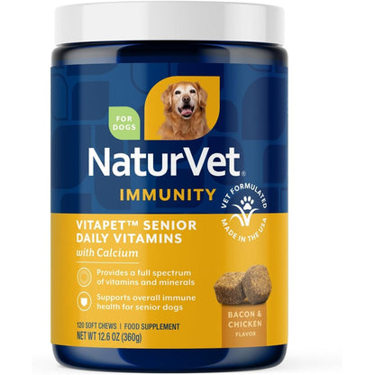 NaturVet VitaPet Senior Daily Vitamins For Senior Dogs Plus Glucosamine Joint Support Soft Chews 120 Count