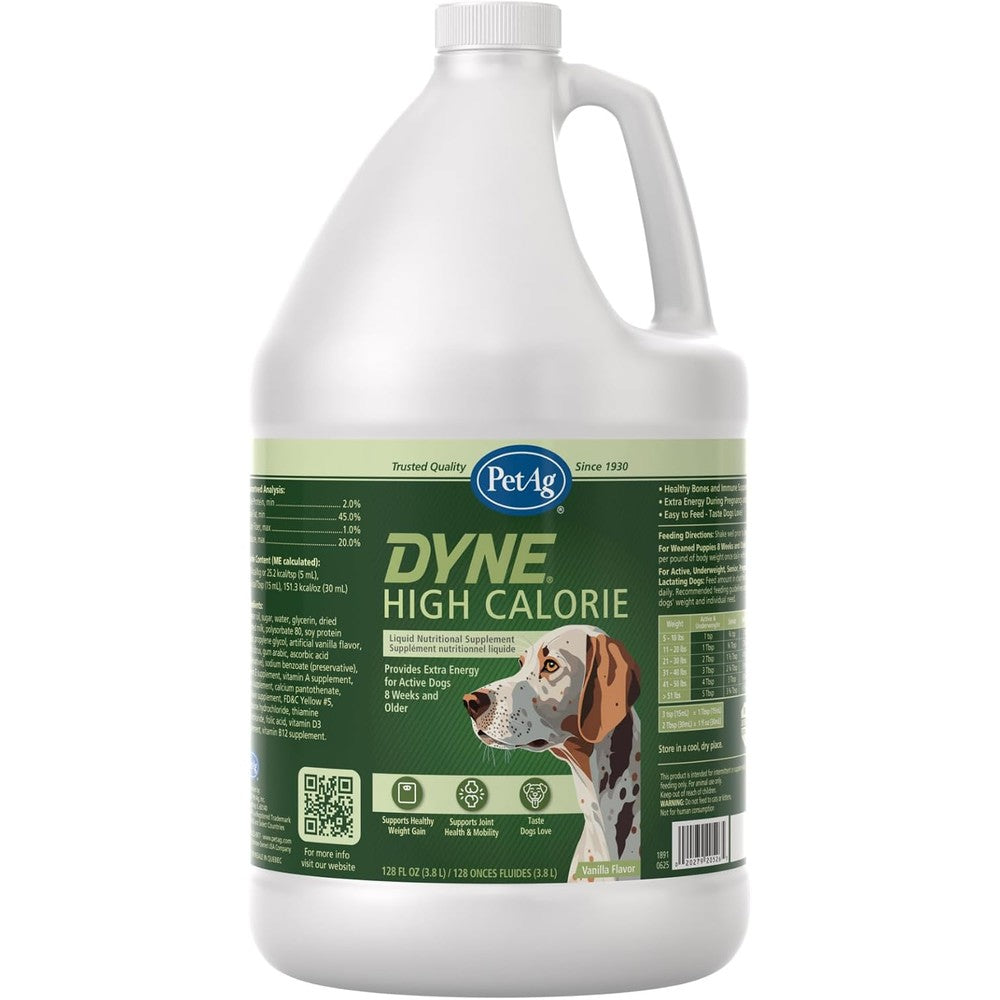 PetAg Dyne High Calorie Liquid Nutritional Supplement For Dogs And Puppies Eight Weeks And Older Sweet Vanilla Flavor One Gallon
