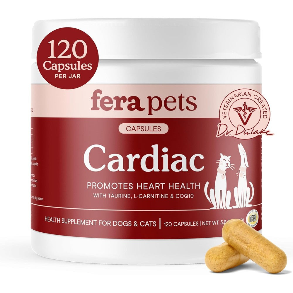 Fera Pets Cardiac Support For Dogs And Cats Heart Health Supplement With Taurine L-Carnitine And CoQ10 120 Capsules