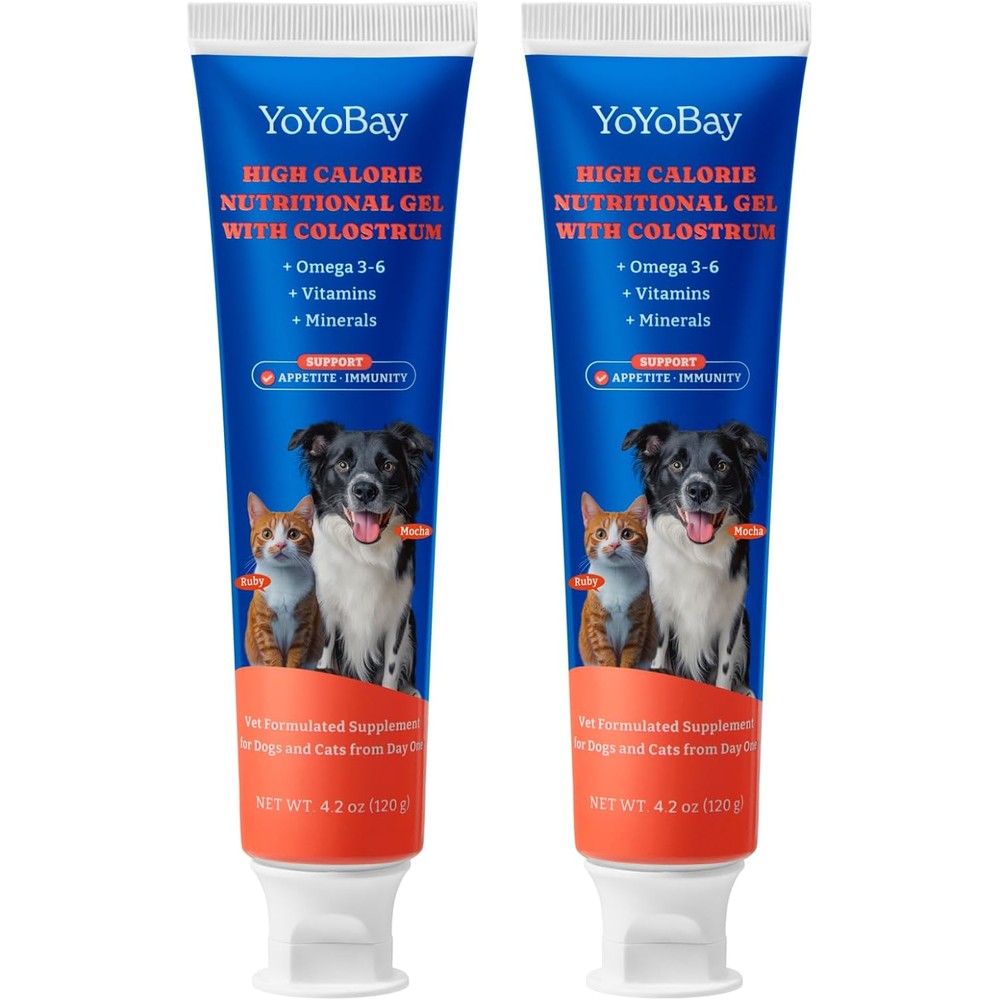 YoYoBay Colostrum Nutritional Gel For Dogs And Cats High Calorie Weight Gainer Appetite Stimulant Immune Support Two Pack Four Point Two Ounce Tubes