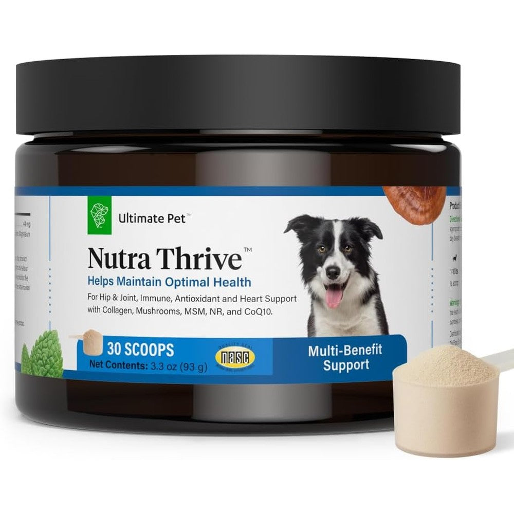 Ultimate Pet Nutrition Nutra Thrive Canine 40 in 1 Nutritional Powder Supplement For Dogs Bacon Flavor 3.3 Ounces 30 Scoops