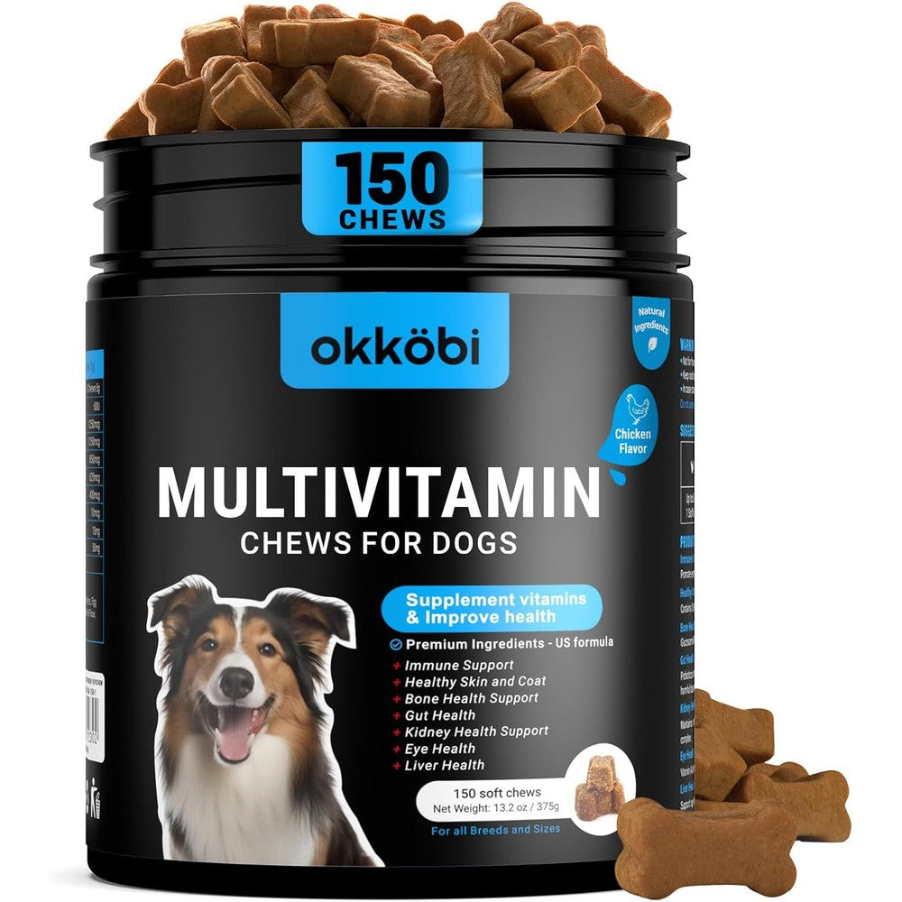 PLSHSBSE 15-in-1 Dog Multivitamin And Supplements Soft Chews With Glucosamine Probiotics And Omega 3 Fatty Acids Chicken Flavor 150 Count
