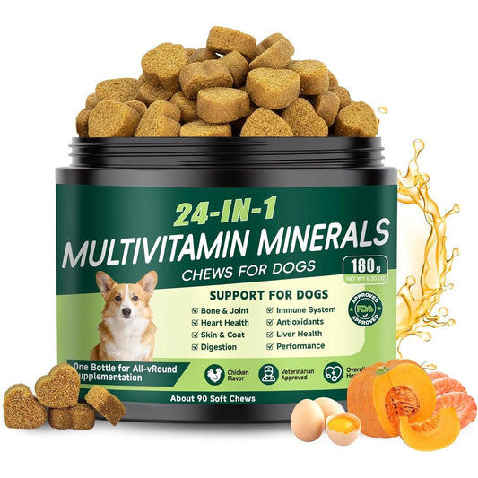 Eiza 24-in-1 Dog Vitamins and Supplements Multivitamin Chewable with Glucosamine Chondroitin Probiotics and Omega-3 for All Life Stages, 90 Chews