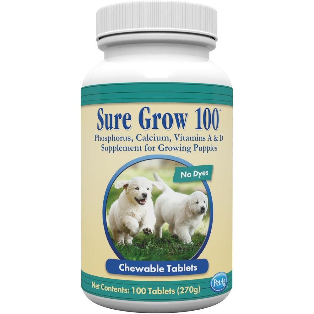 PetAg Sure Grow 100 Nutritional Supplement For Optimal Puppy Bone Development With Calcium And Phosphorus 100 Chewable Tablets