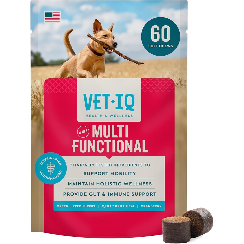VetIQ 8-In-One Multifunctional Supplement For Dogs Supports Hip And Joint Urinary Tract Immune System Skin And Heart Health 60 Count Soft Chews