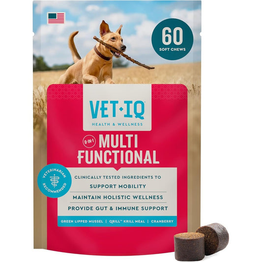 VetIQ 8-In-One Multifunctional Supplement For Dogs Supports Hip And Joint Urinary Tract Immune System Skin And Heart Health 60 Count Soft Chews