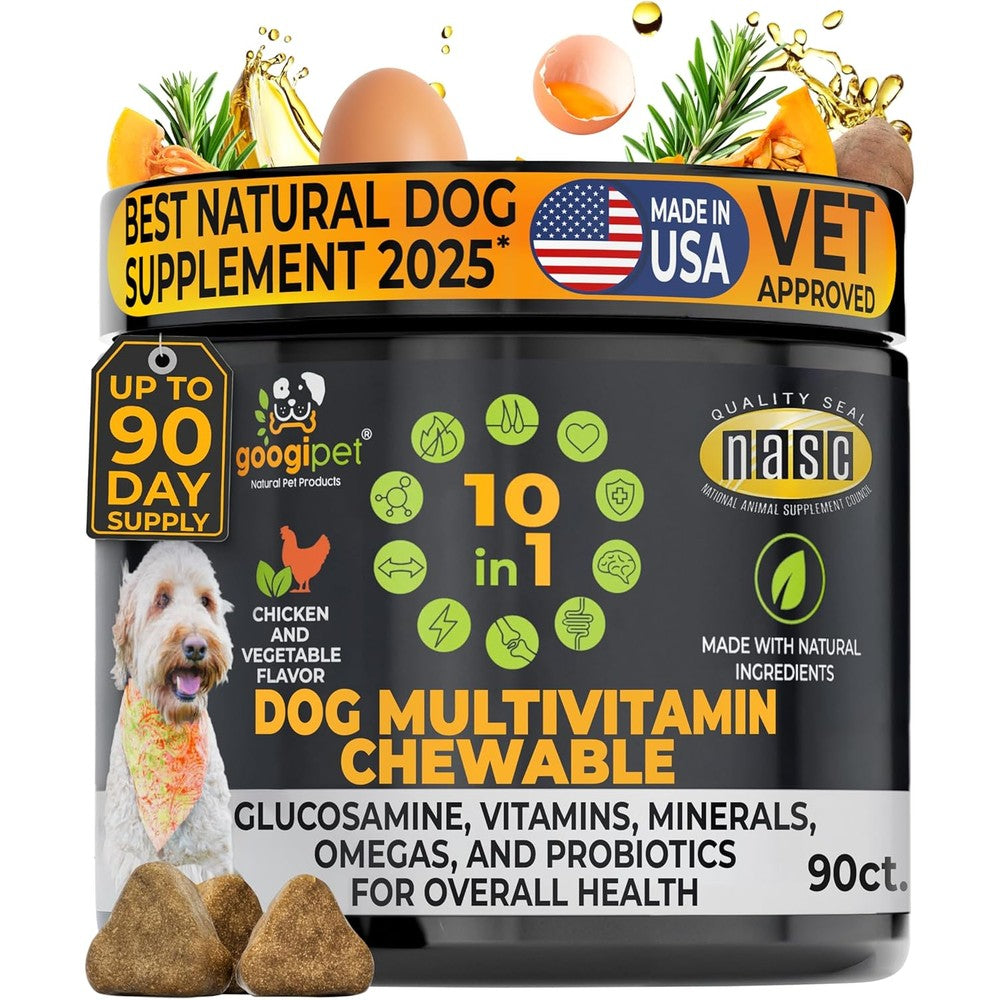 Googipet Premium Dog Multivitamin Chewable 10 In 1 With Probiotics And Glucosamine For Joint Health And Immune Support 90 Count Chicken Flavor