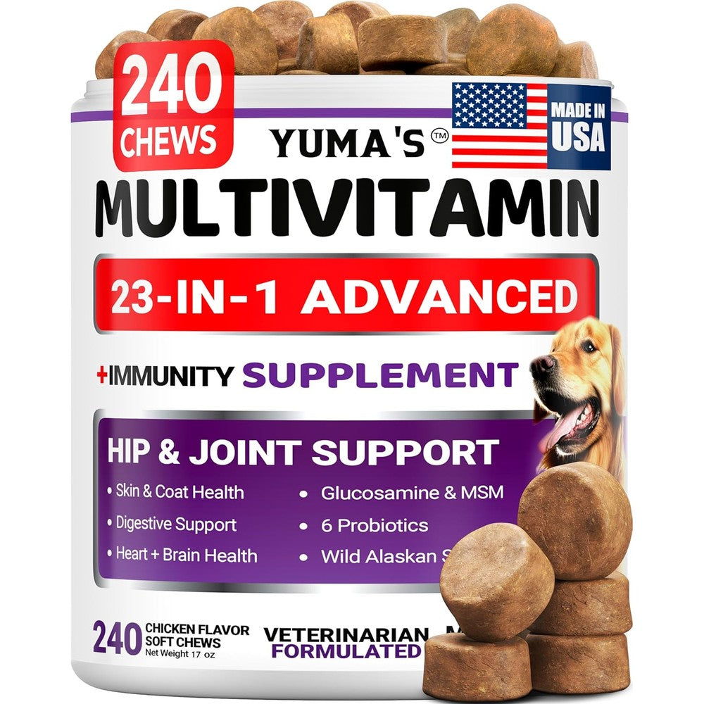 Yuma's 23-In-1 Advanced Dog Multivitamin Chewable With Glucosamine For Senior And Puppy Hip And Joint Support Chicken Flavor 240 Treats