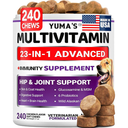 Yuma's 23-In-1 Advanced Dog Multivitamin Chewable With Glucosamine For Senior And Puppy Hip And Joint Support Chicken Flavor 240 Treats
