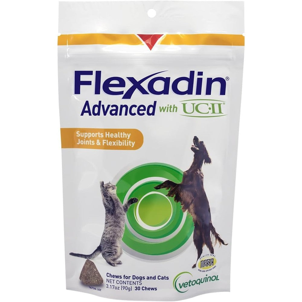 Vetoquinol Flexadin Advanced Joint Support Chewable Tablets With Undenatured Collagen Type II For Dogs And Cats 30 Count 3.17 Ounces
