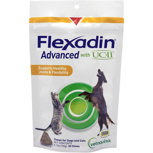 Vetoquinol Flexadin Advanced Joint Support Chewable Tablets With Undenatured Collagen Type II For Dogs And Cats 30 Count 3.17 Ounces