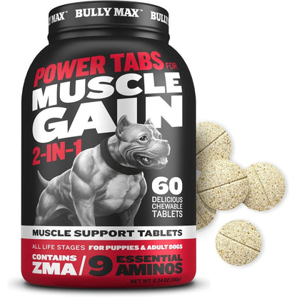Bully Max 2-in-1 Muscle Builder Chewable Tablets For Puppies And Adult Dogs Canine Multivitamin Supplement 60 Tablets