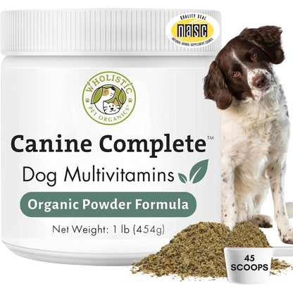 Wholistic Pet Organics Canine Complete Organic Dog Multivitamin Powder 1 Pound Daily Supplement For Immune Skin And Coat Health