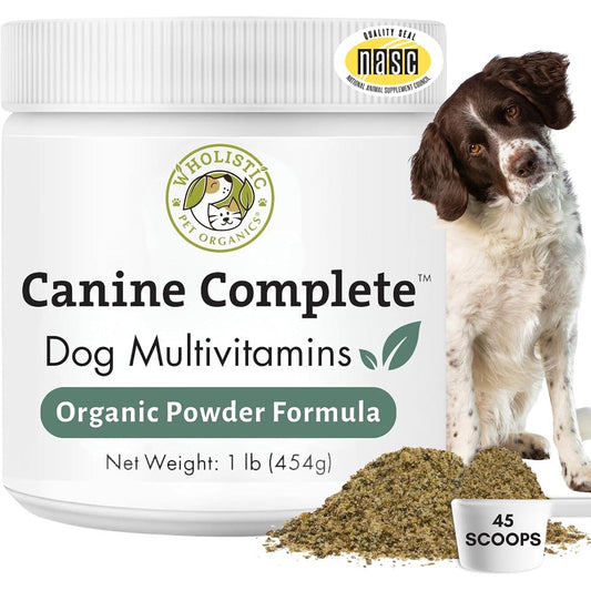 Wholistic Pet Organics Canine Complete Organic Dog Multivitamin Powder 1 Pound Daily Supplement For Immune Skin And Coat Health