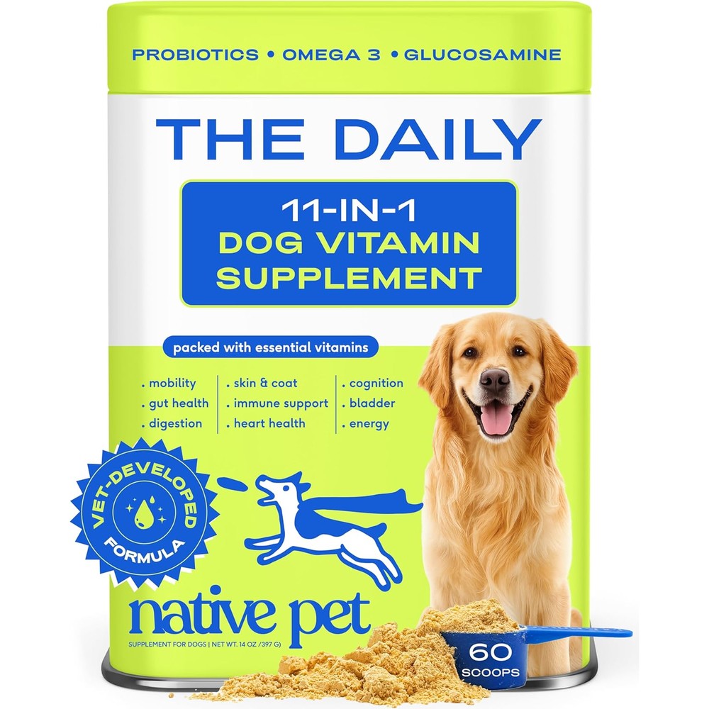 Native Pet The Daily Dog Vitamins And Supplements 11 In 1 Multivitamin Powder For Dogs With Collagen Glucosamine And Probiotics 60 Scoops