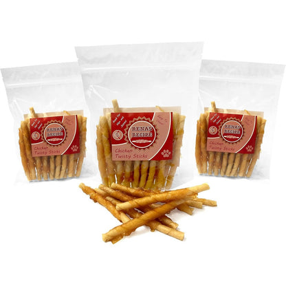 Rena's Recipe Chicken Twisty Sticks Dog Treats With Glucosamine, Rawhide-Free Chicken Wrapped Soft Chews, 8 Ounces, 3 Pack
