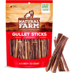 Natural Farm Gullet Sticks Beef Esophagus Dog Chews 4 To 5 Inch 25 Pack Grain Free Preservative Free