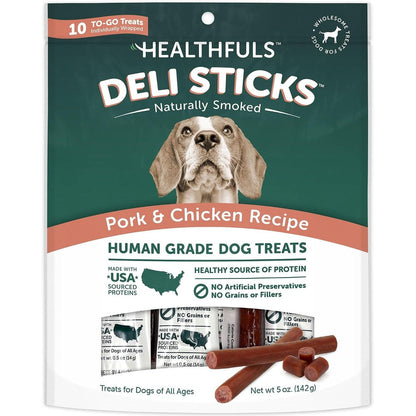 Healthfuls Deli Sticks Pork And Chicken Human-Grade Gluten-Free Soft And Chewy Dog Treats 10 Count Bag
