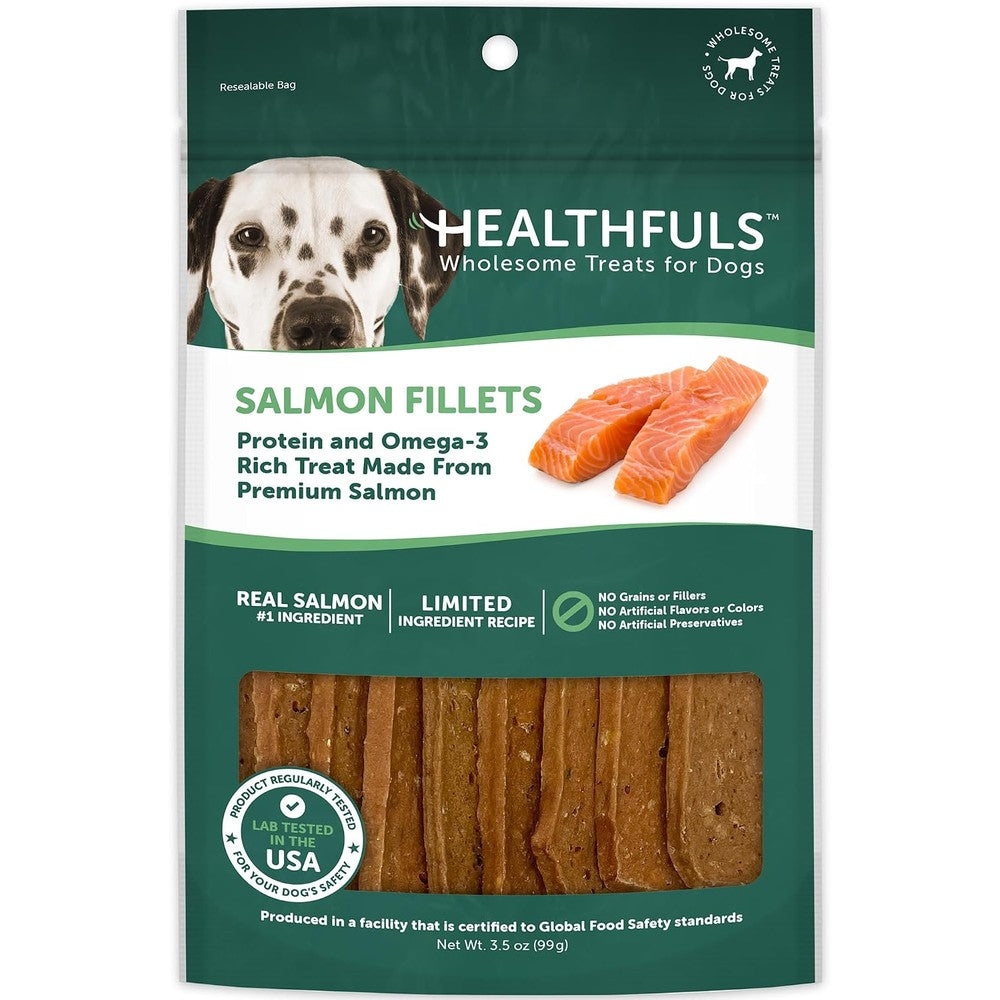 Healthfuls Salmon Fillet Dog Treats Premium Natural Protein Snack For Dogs 3.5 Ounce Bag