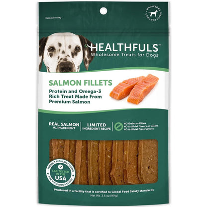 Healthfuls Salmon Fillet Dog Treats Premium Natural Protein Snack For Dogs 3.5 Ounce Bag