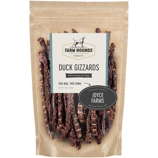 Farm Hounds Duck Gizzards Premium Natural Jerky Treats For Dogs Humanely Raised Single Ingredient USA Made 4 Ounce Pack