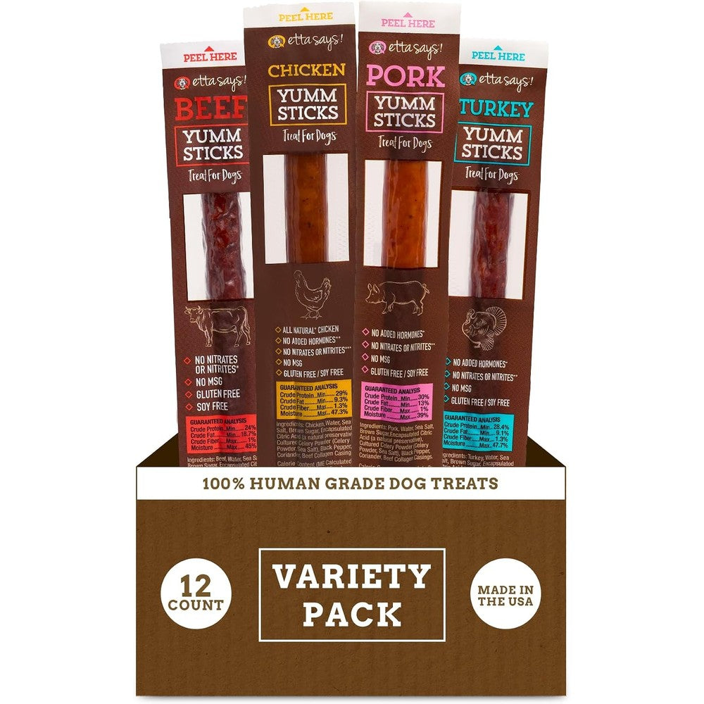 Etta Says! Yumm Sticks Real Meat Jerky Dog Treats Beef Chicken Pork And Turkey Variety Pack 12 Count Pack Of 1