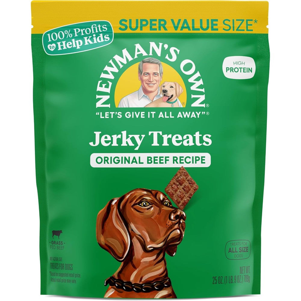 Newman's Own Original Recipe Beef Jerky Dog Treats High Protein Grain Free Grass Fed Beef 25 Ounce Value Size Bag