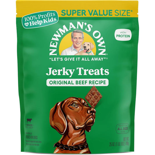 Newman's Own Original Recipe Beef Jerky Dog Treats High Protein Grain Free Grass Fed Beef 25 Ounce Value Size Bag