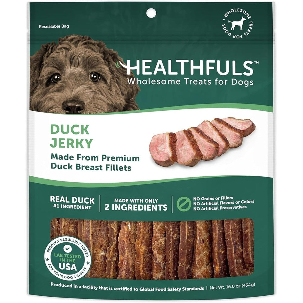 Healthfuls Duck Jerky Healthy Dog Treats Grain Free Real Duck Breast Fillets All Life Stages 16 Ounces