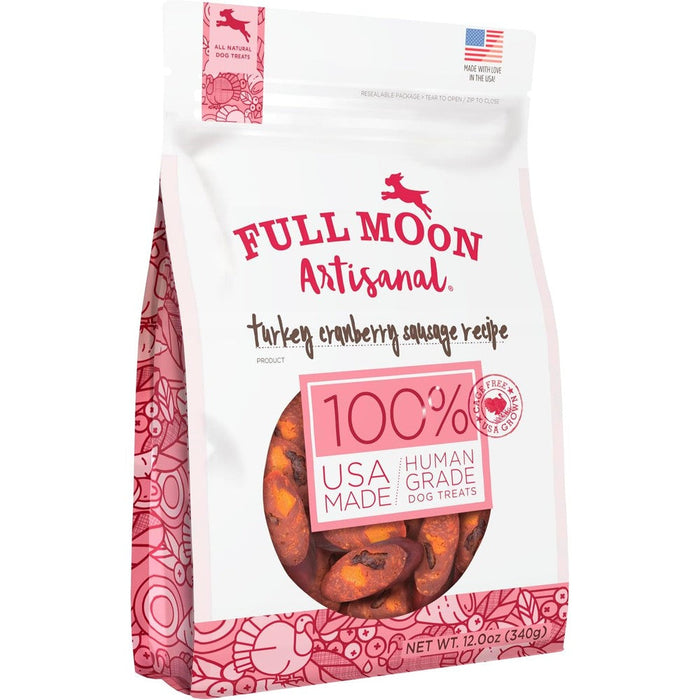 Full Moon Artisanal Turkey Cranberry Sausage Human Grade Dog Treats 12 Ounce Bag
