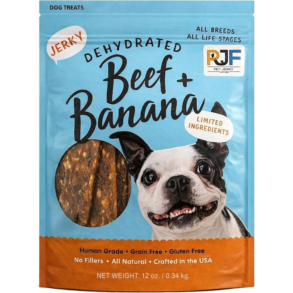 Pet Jerky Factory Beef And Banana Dog Jerky Treat 12 Ounces Human Grade High Protein Grain Free USA Imported Premium Pet Snack