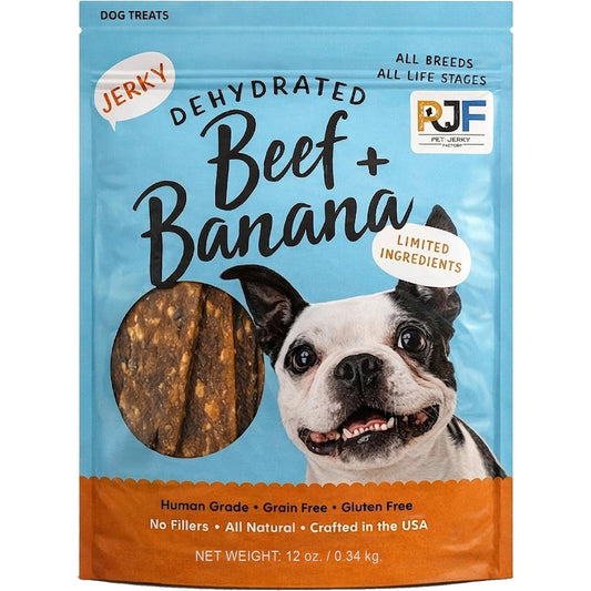 Pet Jerky Factory Beef And Banana Dog Jerky Treat 12 Ounces Human Grade High Protein Grain Free USA Imported Premium Pet Snack