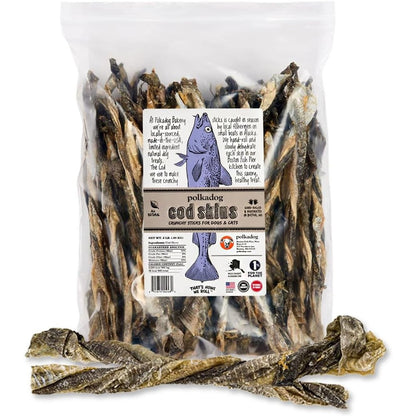 Polkadog Cod Skins Crunchy Sticks For Dogs, Wild-Caught Alaskan Fish Skin Treats, 2 Pound Bag, Natural Single Ingredient Dog Chews