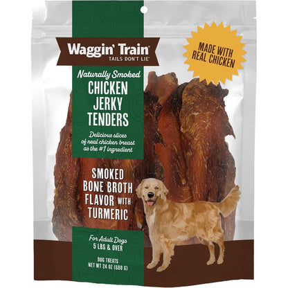 Waggin' Train Smoked Chicken Jerky Tenders With Turmeric And Human Grade Bone Broth, Grain And Corn Free High Protein Dog Treats, 24 Ounce Pouch