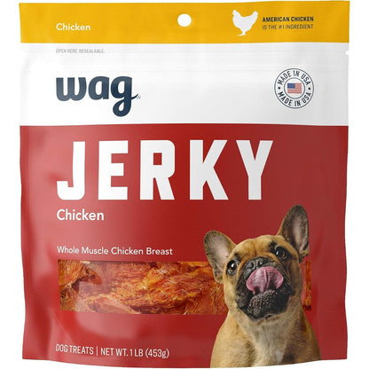Wag Chewy Whole Muscle American Jerky Dog Treats Chicken Recipe 1 Pound Bag Authentic USA Imported Pet Snack
