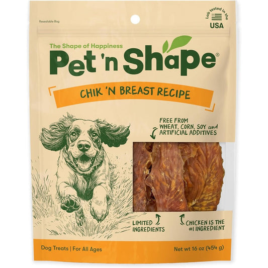 Pet 'n Shape Chik 'n Breast Jerky Dog Treats, All-Natural Chicken Breast Fillets For Dogs, 1 Pound Resealable Pouch