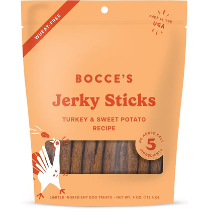 Bocce's Bakery Turkey And Sweet Potato Jerky Sticks Wheat Free Dog Treats Made In The USA 4 Ounce