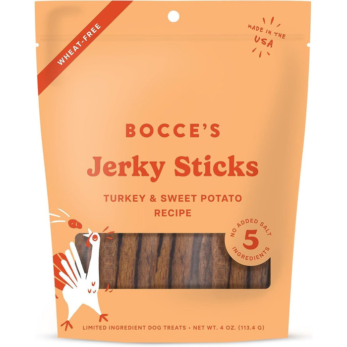Bocce's Bakery Turkey And Sweet Potato Jerky Sticks Wheat Free Dog Treats Made In The USA 4 Ounce