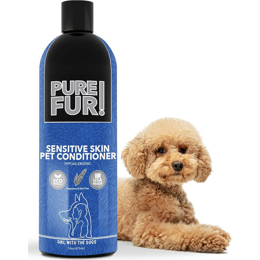 Girl With The Dogs Pure Fur Sensitive Skin Pet Conditioner For Dogs And Cats Made In USA Hypoallergenic Deshedding And Dematting Formula 16 Ounce
