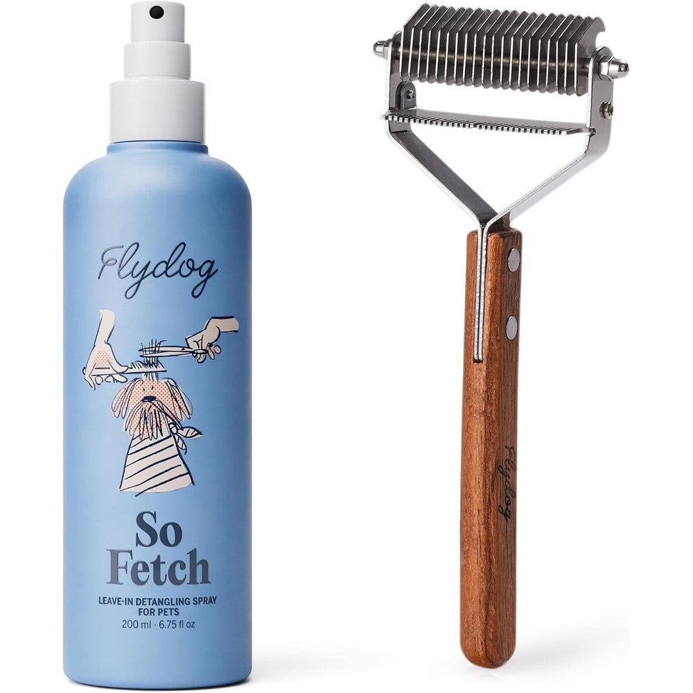 FlyDog Detangler Combo For Dogs And Cats Leave In Hair Detangler Spray And Tailored Dematting Comb Kit In Seaside Pup Scent