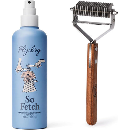 FlyDog Detangler Combo For Dogs And Cats Leave In Hair Detangler Spray And Tailored Dematting Comb Kit In Seaside Pup Scent