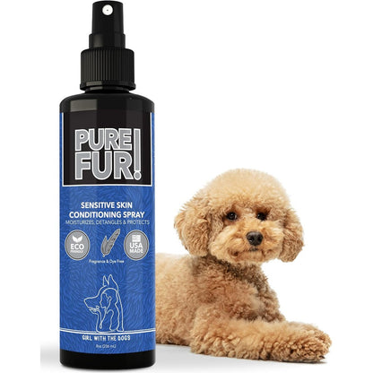 Girl With The Dogs Pure Fur Sensitive Skin Pet Conditioning Spray All Natural Unscented Leave In Detangler And Conditioner Eight Ounce