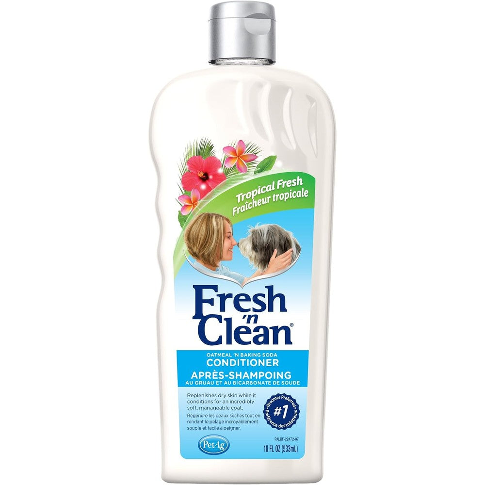 PetAg Fresh 'n Clean Oatmeal 'n Baking Soda Conditioner Tropical Fresh Scent Soap Free Dog Coat Soothing Treatment 18 Ounce