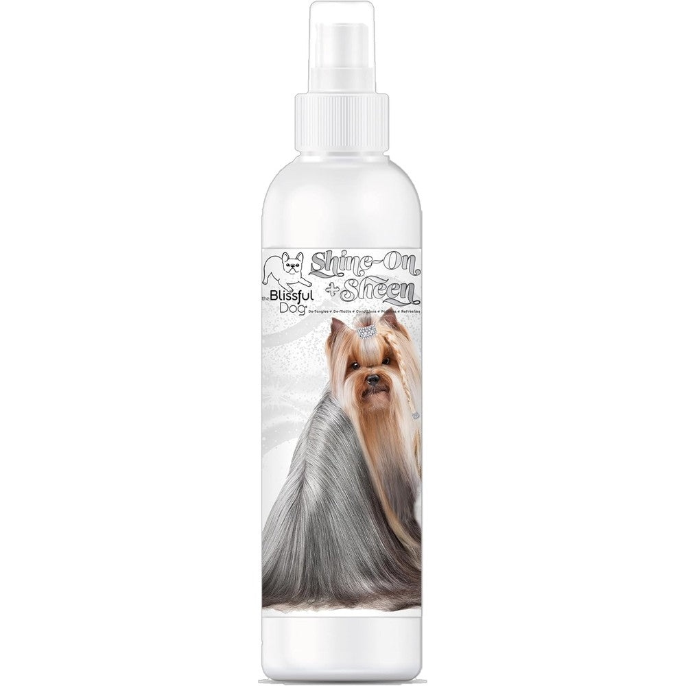 The Blissful Dog Shine-On And Sheen Dog Detangling Coat Spray Leave-In Conditioner And Matt Remover For Sensitive Skin Eight Ounce