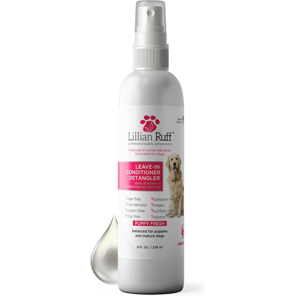 Lillian Ruff Leave In Dog Conditioner And Detangler Spray PH Balanced After Bath No Rinse Hydrating Conditioning Spray For Sensitive Skin Eight Ounce