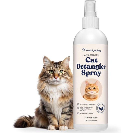 Freshly Bailey Cat Detangler Spray Natural Leave In Conditioner And Matted Fur Remover For Long Haired Cats Sweet Rose Scent 16 Fluid Ounce