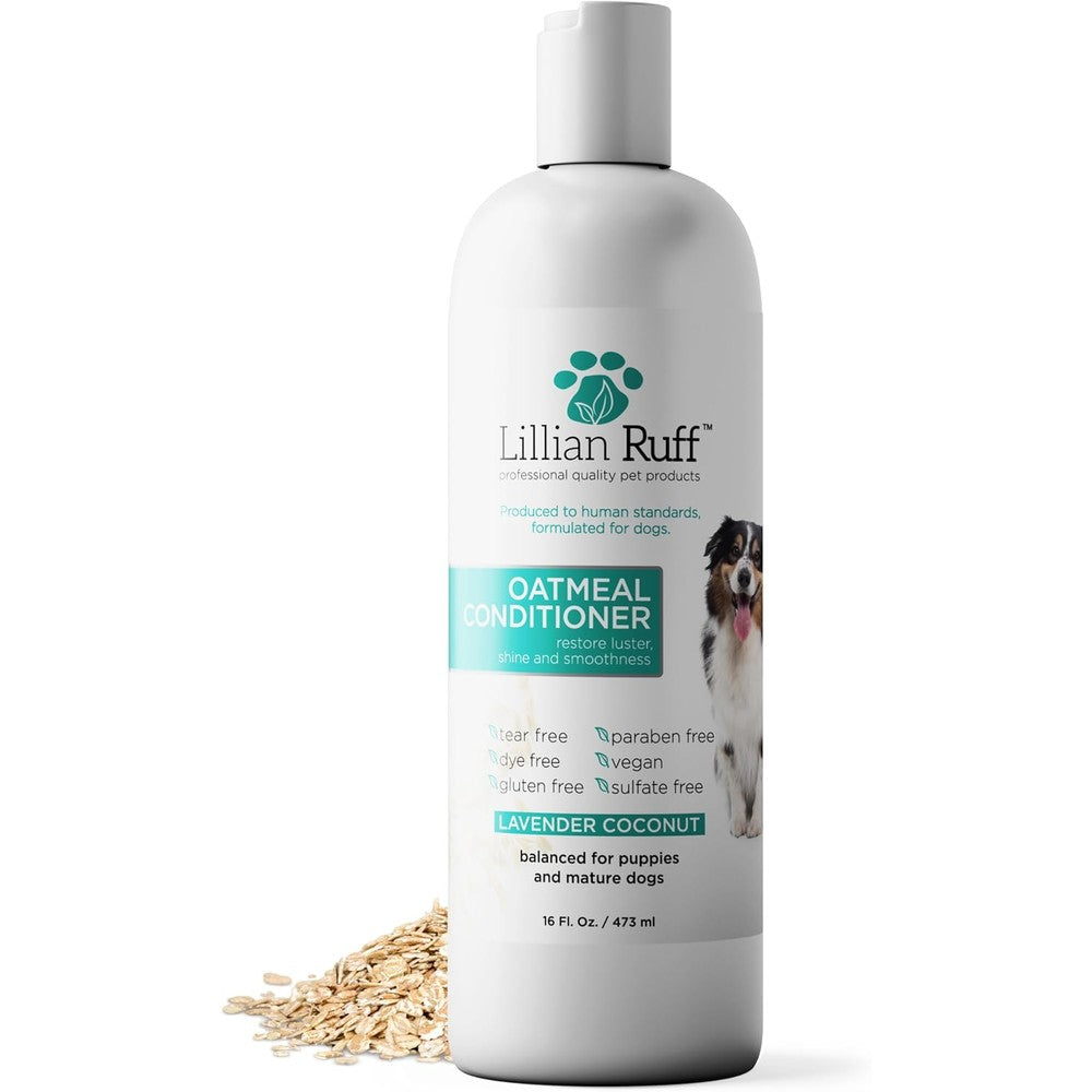 Lillian Ruff PRO Formula Oatmeal Dog Conditioner Nourishing And Calming Relief For Sensitive Skin Coconut Oil And Lavender 16 Ounce