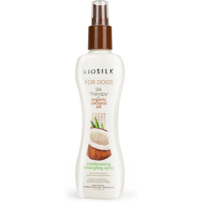 BioSilk Silk Therapy Conditioning Detangling Spray For Dogs With Natural Coconut Oil Leave In Conditioner And Dematting Grooming Mist 7 Fluid Ounce