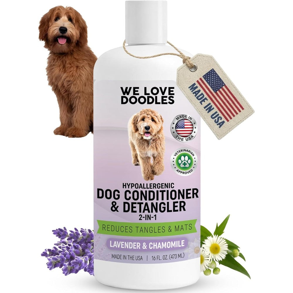 We Love Doodles Dog Conditioner And Detangler Two In One Lotion Treatment For Allergies And Itching Lavender And Chamomile Scent Sixteen Ounces